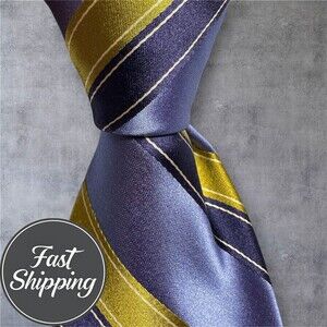 IKE BEHAR Silk Tie USA MADE Striped 100% Silk Necktie Blue/Navy/Yellow